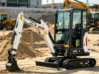 Mini-excavatrice E20 d'occasion pour moteur EPA EURO 5, avec pelle standard, lame de bulldozer et moteur utilitaire pour travaux de terrassement compact.