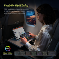 Keyboard Mini Nirkabel BT Tiga Mode Konektivitas, Tahan Air, Lampu Latar RGB, Kemiringan Dapat Disesuaikan, Ringan, Portabel, USB Tipe-C