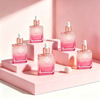 Vente en gros de flacons compte-gouttes carrés plats en verre ambré rose de qualité supérieure, 15 ml, 30 ml, 1 oz, pour huile essentielle