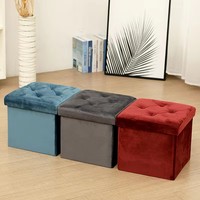 Pouf de rangement pliable en velours - Banc multifonctionnel et pouf de salon