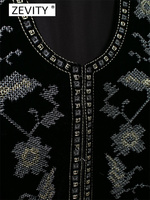 Zevity Nouvelle Veste de Bureau pour Femme Vintage à Col Boutonné en Velours Court à Broderie Florale Géométrique à Manches Longues