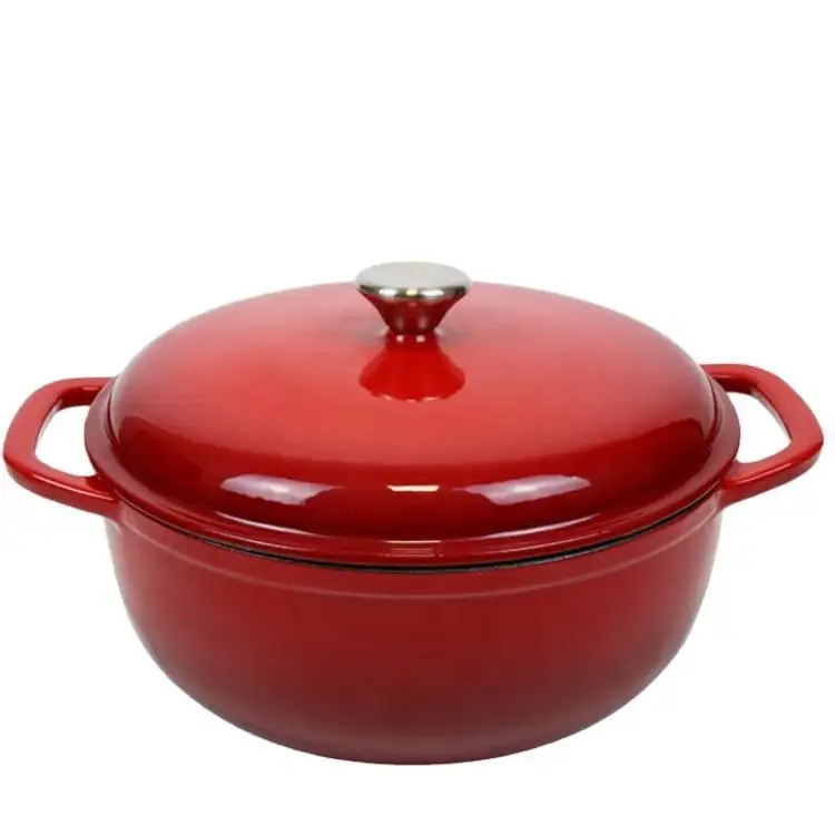 Red color enamel covering soup & stock pot round casseroles sarten hierro fundido cooking pot with lid and double handle
