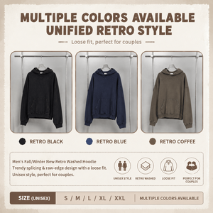 <b>Men</b> Retro Washed Hoodie Sweatshirt 100 Cotton Oversized Streetwear <b>Pullover</b> Raw Edge Splicing Autumn Winter Wholesale OEM - Product Image 5