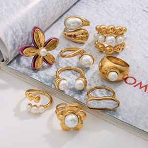Bagues en perles européennes et américaines en acier titane, bijoux inaltérables, luxe léger, sensation haut de gamme, bagues tendance en acier inoxydable - Product Image 6