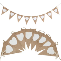 Guirlande de bannière triangulaire en jute et toile de jute blanche imprimée en usine avec dentelle, pour fête, mariage, Noël, anniversaire