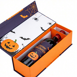 Boîte cadeau en carton pour vin, imprimée citrouille, estampage or de luxe FX, avec logo personnalisé, fermeture magnétique, pour Halloween et les fêtes - Product Image 1