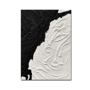 دروبشيبينغ مخصص رسم يدوي عمل فني تجريدي محكم أسود وأبيض لوحة فنية ثلاثية الأبعاد على الحائط
