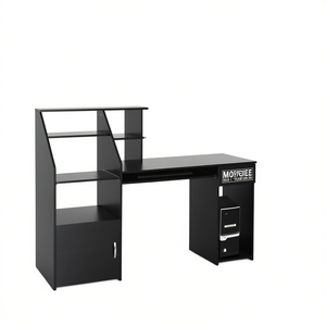 Scrivania per Computer Mopdee con Libreria, in Legno Nero MDF, Arredamento per Ufficio Domestico - Product Image 1