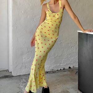 Robe longue florale en coton pour femmes, style halter, douce, confortable, sexy, décontractée, tendance, pour les vacances, fabrication OEM personnalisée - Product Image 3