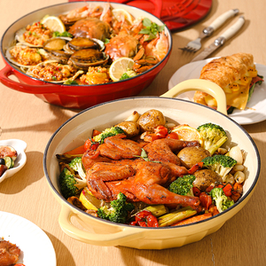 Ustensiles de cuisine en <span class=keywords><strong>fonte</strong></span> émaillée de 28cm Casserole peu profonde de fruits de mer Marmite à frire <span class=keywords><strong>pour</strong></span> la maison Restaurant Cuisine - Product Image 3