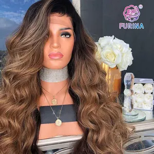 Trắng Phụ Nữ Dài Straight Blonde Ombre 28 ''Chịu Nhiệt Phần Giữa Tóc Giả Ren Tổng Hợp