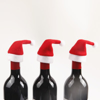 Yi Sugar Mini Santa Hat Bouteille de vin Décorations de Noël Petites nouveautés de fête avec couteau et fourchette Ensemble pour la décoration de Noël