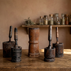 Ensemble mortier et pilon en bois faits à la main, outil de broyage d'herbes et d'épices, ustensile de cuisine manuel - Product Image 4