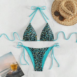 Conjunto de Bikini Triangular con Estampado de Leopardo Sexy para Mujer, Venta al Por Mayor, Personalizado, con Lazos Laterales, Traje de Baño de 2 Piezas para Playa y Piscina - Product Image 5