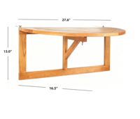 Collection extérieure Owens, table suspendue en bois naturel pliable pour balcon, table demi-ronde pour balcon, terrasse, véranda