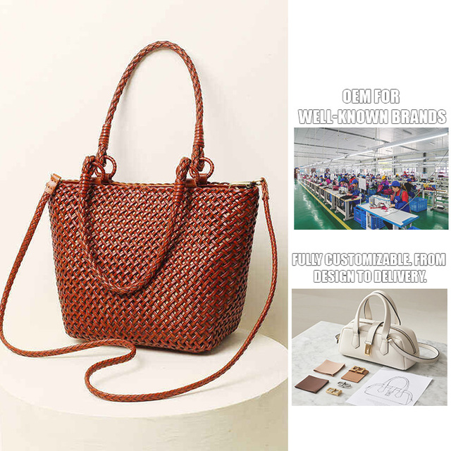 Genuine Leather Women Handbags Custom Wholesale OEM Manufacturer Factory Price Lady Handwoven Large Capacity Bucket Shoulder Bag