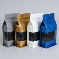 Aluminiumfolie zak met platte bodem, venster en hersluitbare ritssluiting (doypack) voor noten, gedroogd fruit, voedselveilige zak met ophanggat