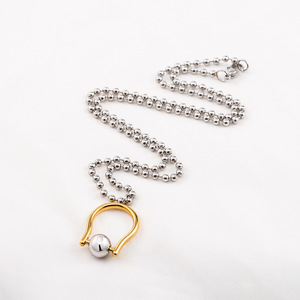 yunnique Geometric <b>Titanium</b> Steel Bead <b>Chain</b> Necklace With Gold Pendant Minimalist Style For Fashion - Product Image 2
