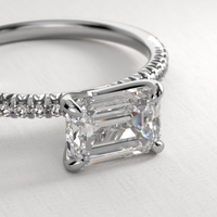 Bague de fiançailles solitaire pavée sur mesure en diamant de laboratoire taille émeraude 0,5-3 carats, or massif 10K/14K/18K, certifiée IGI CVD/HPHT VVS
