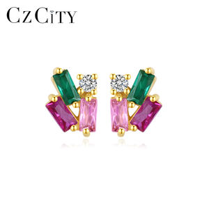CZCITY anting-anting gaya Korea Wanita desainer perak <span class=keywords><strong>Zarconia</strong></span> 925 wanita trendi zirkon anting-anting warna-warni - Product Image 1