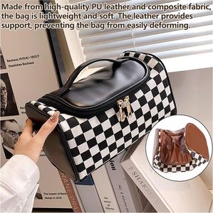 New Arrival <b>Makeup</b> <b>Brush</b> Bag <b>Case</b> Cosmetic Bag Pouch Storage Handle Houndstooth Pattern Cosmetic Bag - Product Image 4