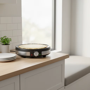 Crêpière électrique avec contrôle de température réglable et plaque antiadhésive, appareil à crêpes électrique fourni avec une spatule en bois - Product Image 4