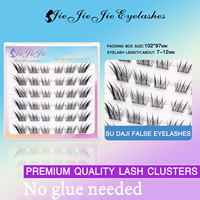 Jiejie Faux cils auto-adhésifs en fibre synthétique, effet queue de renard, racine fine et naturelle, 12 rangées, semi-faits à la main, réutilisables