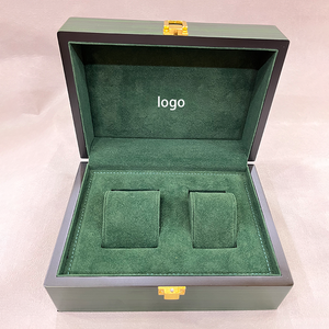 Boîte à montres en bois haut de gamme, 2 emplacements pour montres, intérieur en velours vert, logo personnalisé, boîte de rangement et de présentation de montres de luxe en bois, boîte cadeau - Product Image 3