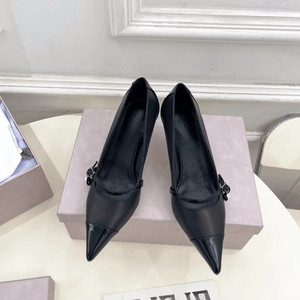 Jimmying Women <b>Black</b> Patchwork Buckle Decor Pointed Toe Low Heel <b>Pumps</b> Elegant Office Casual Daily Formal Dress Versatile Chooin - Product Image 1