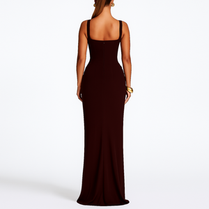 Özel yüksek kaliteli kare boyun bel dantelli bayanlar kadınlar zarif parti akşam Maxi elbise - Product Image 3