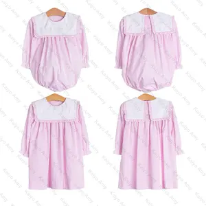 kids dresses for girls woven pink mini gingham toddler matching trim long sleeve baby girl dresses