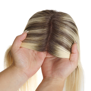 Topper mono fin EMEDA blond cendré ombre brune pour femme blanche pièces de cheveux humains - Product Image 1