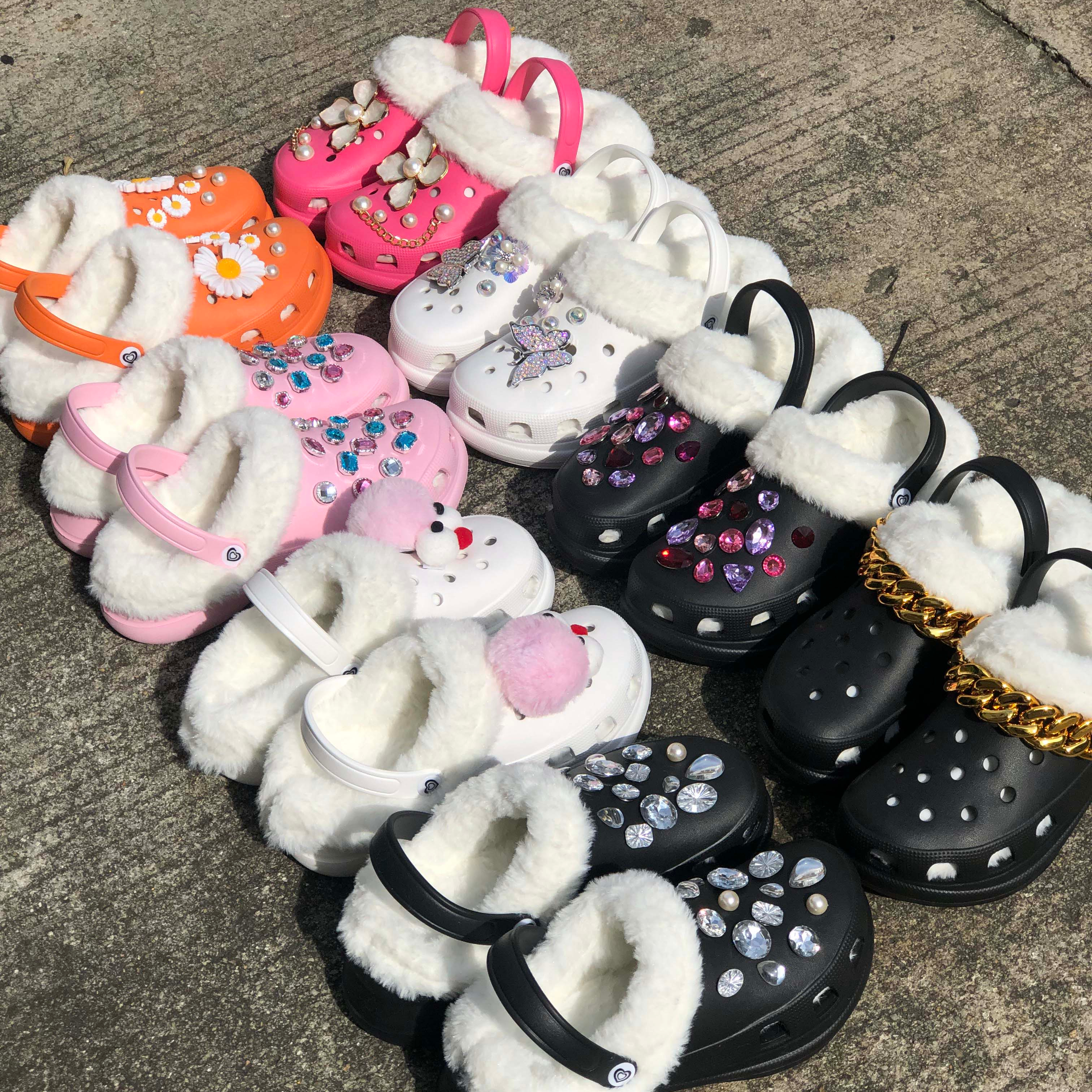 Розово-красные Зимние удобные сланцы унисекс для взрослых, теплые меховые шлепанцы с дырками, легкая мужская и женская обувь для пар