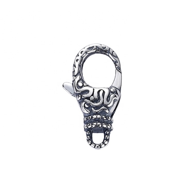 Black Color Plated Oxidized Sterling Silver Patterned Lobster Clasp, Decorative Necklace Lock, Custom Clasp for Bracelet
