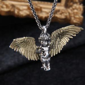 Colgante de alas de Ángel de Plata de Ley 925, joyería de Cupido chapada en oro para fiestas para trajes de caballero y Guerrero espartano - Product Image 3