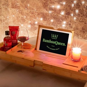 Bandeja de Baño Moderna de Bambú Natural, Juego de Cuatro Piezas, Brazos Extensibles y Patas Ajustables, 70x23 cm, para Relajación en el Baño - Product Image 5