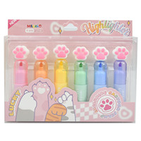 Stylo surligneur Kawaii Patte de Chat avec tampon dessin animé intégré, 6 couleurs pastel, mini marqueurs de poche pour étudiants, bureau et école