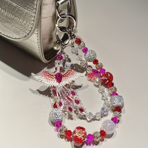 Chaîne de téléphone de luxe Phénix, lanière perlée rose motif <span class=keywords><strong>oiseau</strong></span>, breloque de sac Paon, bijou fait main, cadeau pour femme - Product Image 6