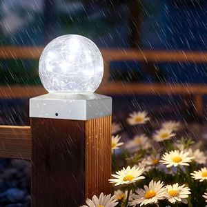 Lampe solaire extérieure Xinhuiyuan, lumière de pilier, boule de verre craquelée, IP65, étanche, lumière LED de jardin, éclairage paysager - Product Image 1