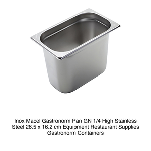 ถาดใส่อาหารสแตนเลส 18/10 GN 1/4 ขนาด 26.5 × 16.2 × 20 ซม., น้ำหนัก 1000 กรัม Inox Inox Macel - Product Image 2