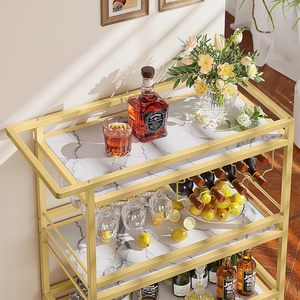 Chariot de service moderne SENYU en or avec dessus en marbre, chariot roulant à 3 niveaux pour la maison, la cuisine, la salle à manger, l'organisation et le rangement - Product Image 3