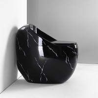 Nouveau design en forme d'œuf, vente chaude, WC en marbre noir, toilette monobloc en céramique à poser au sol pour salle de bain, cuvette ronde