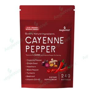 Aeglewell פרטי תווית פלפל קאיין תוספת ג 'לים רכים בריאות אורגני תוספי מזון 240 פלפל קאיין קפסולות - Product Image 1
