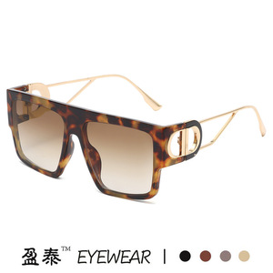 Yingtai Eyewear <b>Oversized</b> Square <b>Sunglasses</b> Black Frame Gold Accent UV400 Women's Fashion Sunshades - Product Image 2