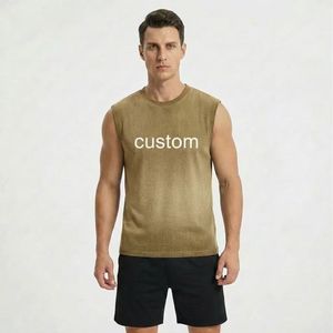 カスタムワッフルニットタンクトップ メンズ ヘビーウェイトアシッドウォッシュ ヴィンテージサンフェードスリーブレス<span class=keywords><strong>T</strong></span>シャツ コットンジムストリートウェアベスト - Product Image 4