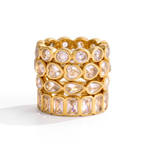 Heart Shape Zircon <b>Ring</b> <b>Set</b> <b>Gold</b> Plated Women's Wedding Jewelry Pave Setting Geometric Design Fashion <b>Rings</b> - Product Image 5