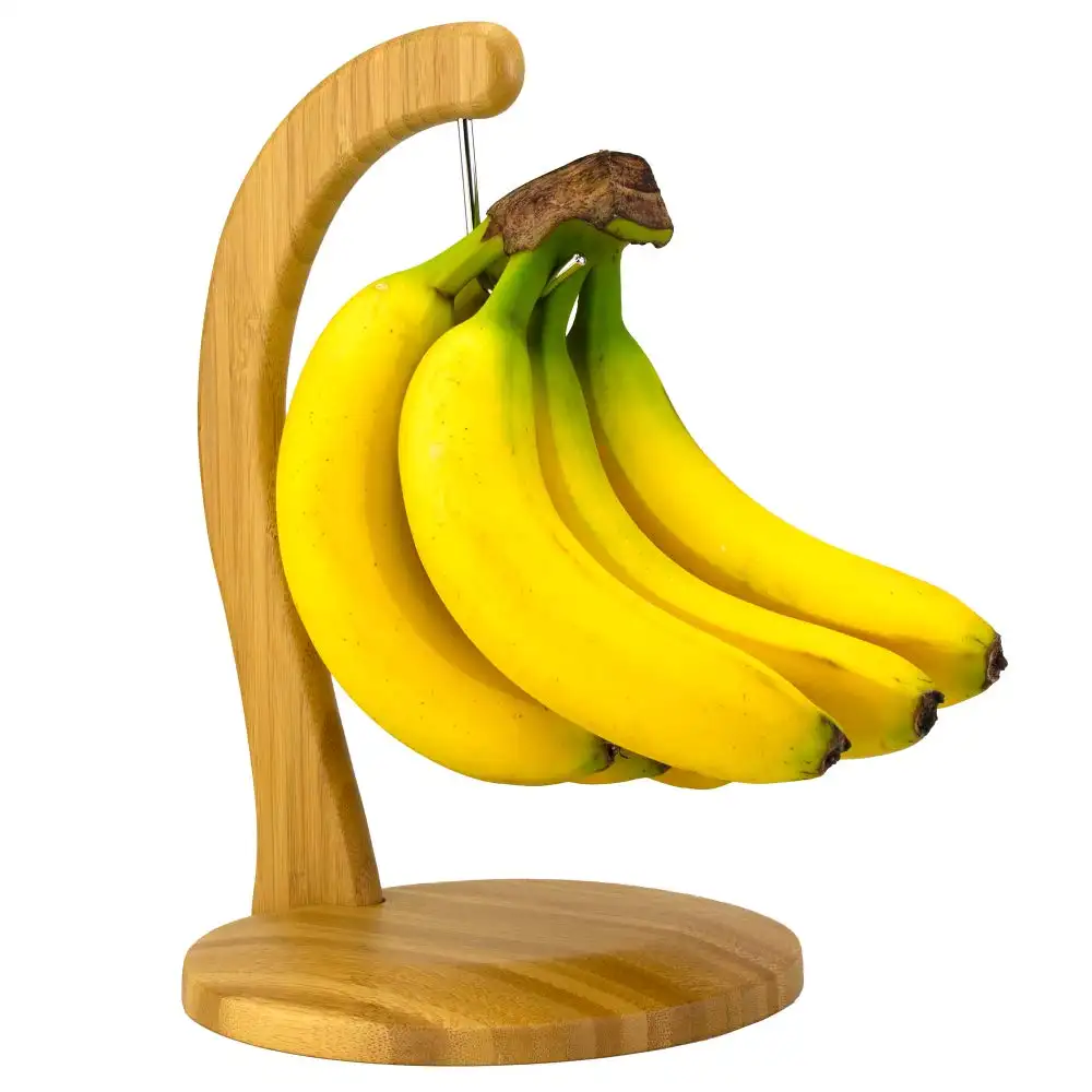 Estante de frutas Soporte de plátano con ganchos de metal, estante de almacenamiento de frutas con base redonda que no ocupa espacio