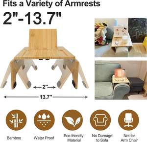 Foldable Natural Bamboo Single Couch <strong>Sofa</strong> Armrest Tray Lacquer Finish <strong>Book</strong> Stand <strong>Holder</strong> for Kitchen Bathroom Use Food Drinks - Product Image 2