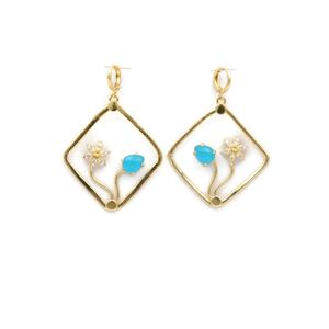 Boucles d'oreilles créoles calcédoine bleue faites à la main nouveau Design bijoux en pierres précieuses plaqué or pour les femmes pour les mariages en gros - Product Image 1