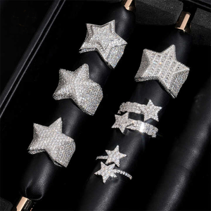 Hot Moda 925 Prata Hip Hop Instock Moissanite Eternidade Anel VVS Estrela Gelada Anel Cubano Passa Teste Tester de Diamante para Homens - Product Image 1